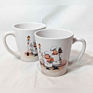 Vintage Trisa Set of 2 Italian Fat Chef Coffee/Tea Mugs Cups